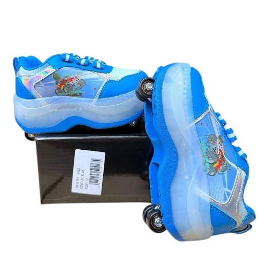 صورة سكيت شوز أطفال بعجلات أزرق كرتوني